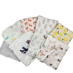Lot of 8 Swaddle Blankets Fox Elephant Woodland Creatures Lemons Nature Animals